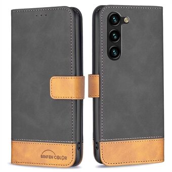 BINFEN COLOR BF Leather Case Series-7 for Samsung Galaxy S23+ Style 11 Color Splicing Skin-touch Feeling Phone Case PU Leather Stand Flip Wallet Cover