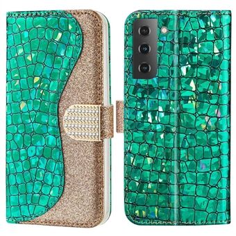 For Samsung Galaxy S23+ Crocodile Texture PU Leather Shockproof Cover Sparkly Glitter Splicing Phone Stand Case