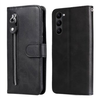 Calf Texture Phone Case For Samsung Galaxy S23+, PU Leather Zipper Pocket Flip Wallet Cover with Foldable Stand