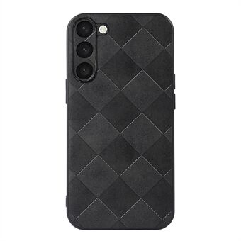 For Samsung Galaxy S23+ Bump Proof Grid Texture PU Leather Coated Soft TPU + Hard PC Hybrid Phone Case Protective Cover