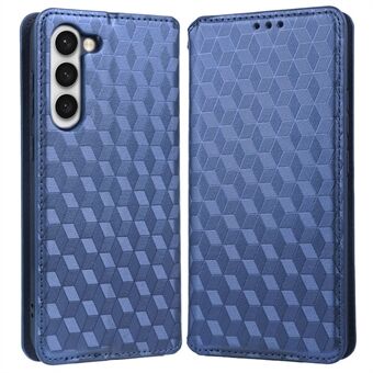 Full Protection Back Cover For Samsung Galaxy S23+ Rhombus Pattern Imprinted PU Leather Flip Folio Phone Case Wallet Stand
