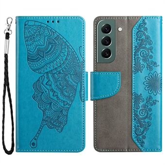 PU Leather Phone Case for Samsung Galaxy S23+, Fully Wrapped Butterfly Flower Imprinted Wallet Cover with Stand