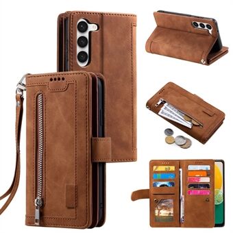 Anti-Fall Phone Case for Samsung Galaxy S23+ Shockproof Leather Cover Multi Card Slot Phone Shell with Zipper Wallet / Strap