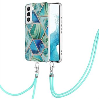 YB IMD Series-5 for Samsung Galaxy S23+ IML Electroplating Splicing Marble Pattern TPU Phone Case Scratch-resistant Back Cover with Lanyard