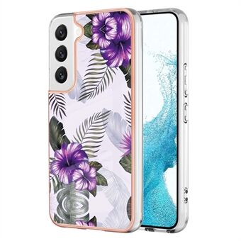 YB IMD Series-1 for Samsung Galaxy S23+ Anti-collision Marble Floral Pattern Soft TPU Phone Case IMD Electroplating Edge Protective Cover