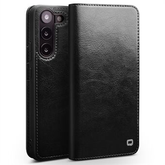 QIALINO For Samsung Galaxy S23+ Magnetic Closure Genuine Leather Protective Phone Case Drop-proof Business Style Flip Cover Wallet Stand