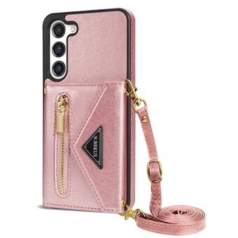 N.BEKUS for Samsung Galaxy S23+ Anti-scratch PU Leather Coated TPU Cover Zipper Pocket Wallet Kickstand Phone Case with Shoulder Strap