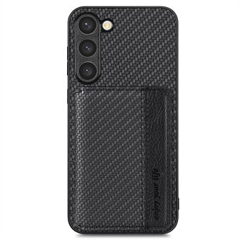 For Samsung Galaxy S23+ Carbon Fiber Texture Anti-shock Phone Cover Magnetic RFID Blocking Wallet Scratch-resistant Phone Case Kickstand