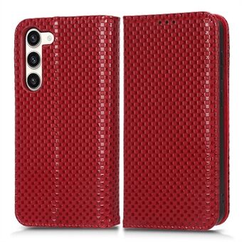 For Samsung Galaxy S23+ Magnetic Auto-absorbed Stand Case Grid Texture PU Leather Phone Wallet Cover