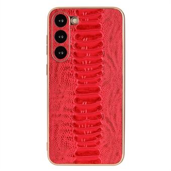 For Samsung Galaxy S23+ Crocodile Texture Case Genuine Cow Leather Coated PC+TPU Electroplating Cover