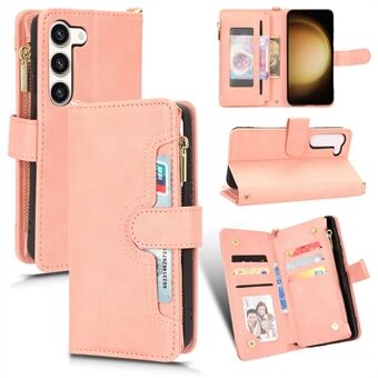 For Samsung Galaxy S23+ Anti-fall Wallet Zipper Pocket Phone Case Cellphone Cover with 2 Straps