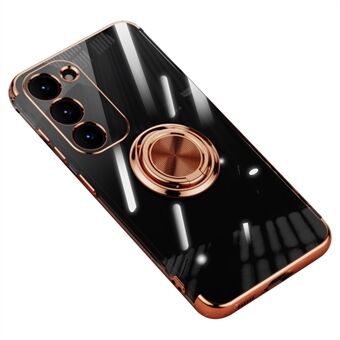 For Samsung Galaxy S23+ Clear TPU Phone Case Ring Kickstand Electroplating Anti-drop Cover