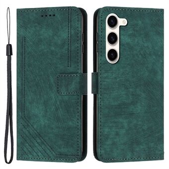 Skin-Touch PU Leather Flip Cover for Samsung Galaxy S23+ Lines Imprinted Stand Phone Case with Wallet