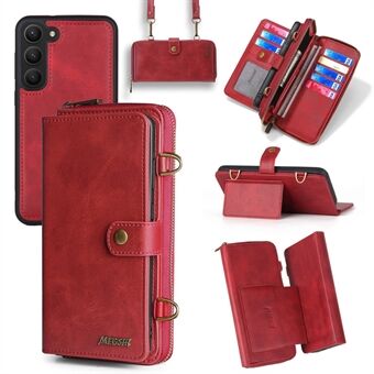 MEGSHI 020 Series for Samsung Galaxy S23+ Detachable 2-in-1 Wallet PU Leather+PC+TPU Phone Shell Stand Case with Shoulder Strap