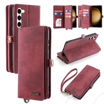 MEGSHI 021 Series For Samsung Galaxy S23+ Magnetic Phone Case PU Leather Phone Stand Cover with Removable Wallet
