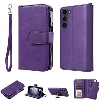 KT Multi-functional Series-4 Leather Phone Case for Samsung Galaxy S23+ , Wallet Stand Zipper Detachable Magnetic Cover