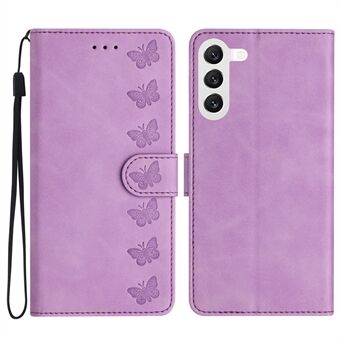 Leather Phone Case for Samsung Galaxy S23+ Butterfly Imprinted Stand Shell Wallet Anti-drop Flip Cover