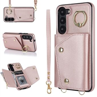 Crossbody Phone Case for Samsung Galaxy S23+ Kickstand Zipper Wallet PU Leather Coated TPU Cover