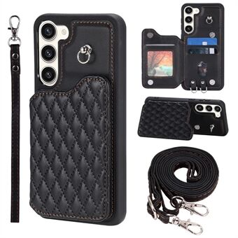 Style 008 For Samsung Galaxy S23+ Slim-Fit Shell Kickstand RFID Blocking PU Leather+TPU Phone Case with 2 Straps