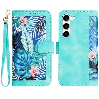 For Samsung Galaxy S23+ Card Holder Phone Case PU Leather Flower Pattern Printing Stand Cover