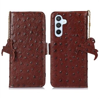 For Samsung Galaxy A54 5G Drop-proof RFID Blocking Phone Cover Ostrich Pattern Genuine Cowhide Leather Foldable Stand Wallet Case