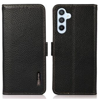KHAZNEH for Samsung Galaxy A54 5G RFID Blocking Litchi Texture Genuine Leather Case Magnetic Clasp Phone Wallet Stand Cover