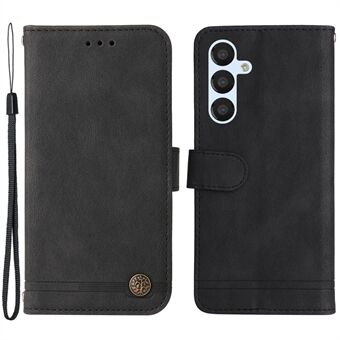 Skin-touch Feeling PU Leather Case for Samsung Galaxy A54 5G, Tree Pattern Metal Button Imprinted Lines Phone Cover with Stand Wallet