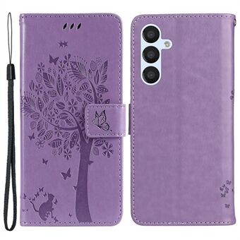 KT Imprinting Flower Series-3 for Samsung Galaxy A54 5G PU Leather Phone Case Imprinted Cat Tree Pattern Shockproof Magnetic Phone Wallet Cover Stand