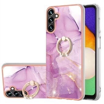 For Samsung Galaxy A54 5G YB IMD Series-10 Ring Kickstand Fall Protection TPU Phone Case IMD IML Marble Pattern Electroplating Frame Protective Cover