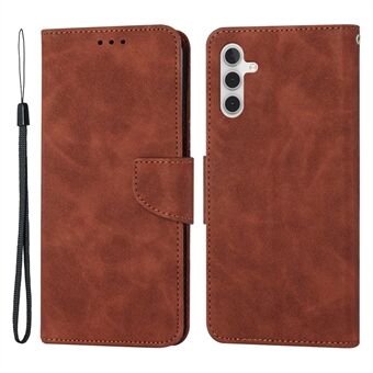 For Samsung Galaxy A54 5G Solid Color PU Leather Magnetic Phone Case Stand Anti-drop Flip Wallet Cover with Strap
