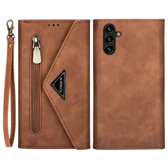 For Samsung Galaxy A54 5G Zipper Pocket Skin-touch Feeling Flip Leather Wallet Case Stand Shockproof Phone Cover with Short + Long Strap