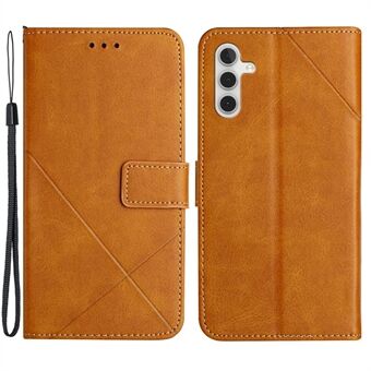 For Samsung Galaxy A54 5G Line Imprinting Solid Color PU Leather Wallet Stand Case Full Protection Phone Cover with Strap