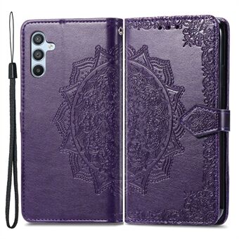 For Samsung Galaxy A54 5G Embossed Mandala Pattern PU Leather Stand Case Magnetic Clasp Wallet Cover with Strap