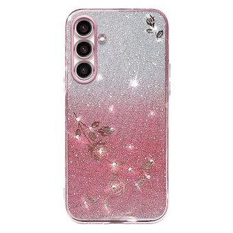 Phone Shell for Samsung Galaxy A54 5G , Gradient Glitter Powder Rhinestone Decor Flower Pattern TPU Phone Case