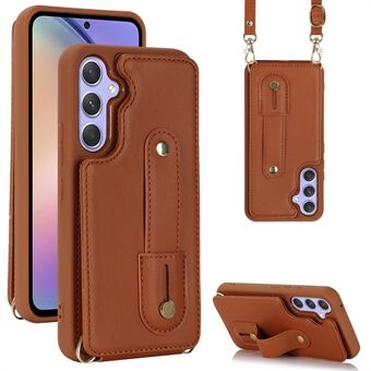 For Samsung Galaxy A54 5G Wristband Kickstand Protective Cover Card Holder Design PU Leather + TPU Phone Case