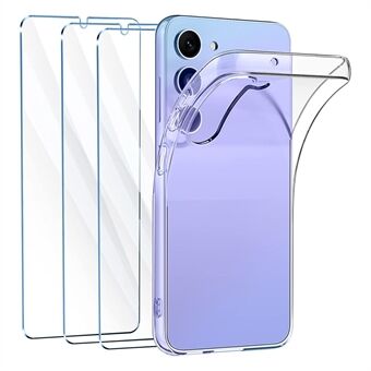 For Samsung Galaxy A54 5G Clear TPU Phone Case with 3Pcs 2.5D Arc Edge Tempered Glass Screen Film
