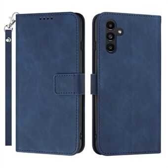For Samsung Galaxy A54 5G Anti-Scratch PU Leather Solid Color Wallet Folio Cover Stand Textured Phone Case with Strap