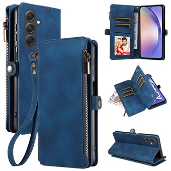For Samsung Galaxy A54 5G Zipper Pocket Wallet Stand Leather Case Anti-fall Phone Cover with Strap