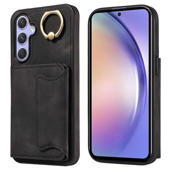 001 For Samsung Galaxy A54 5G Card Holder Phone Case Ring Kickstand Anti-drop PU Leather+TPU Cover