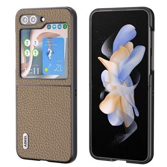 ABEEL For Samsung Galaxy Z Flip5 5G Back Phone Case Cowhide Leather Coated PC Litchi Texture Cover