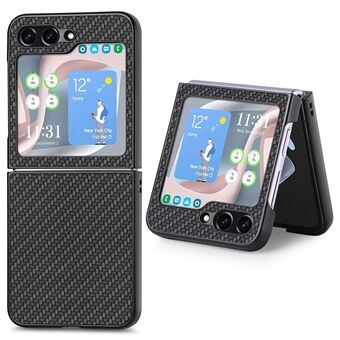 Carbon Fiber Texture PU Leather PC Cover for Samsung Galaxy Z Flip5 5G Precise Cutouts Anti-Drop Phone Case