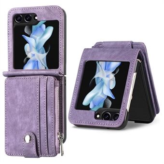 Protective Wallet Case for Samsung Galaxy Z Flip5 5G Retro PU Leather PC Phone Cover with Kickstand