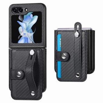 For Samsung Galaxy Z Flip5 5G Phone Case PU Leather+PC Wristband Kickstand Card Slot Phone Cover