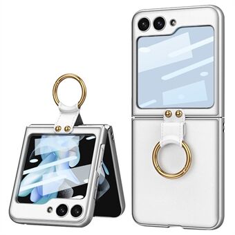 GKK For Samsung Galaxy Z Flip5 5G Ring Kickstand Case PU Leather PC Phone Cover with Small Screen Film