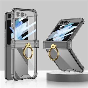 GKK For Samsung Galaxy Z Flip5 5G Ring Kickstand Phone Case Reinforced Corners TPU Cover with Tempered Glass Film