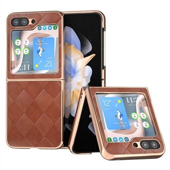 For Samsung Galaxy Z Flip5 5G Grid Texture Electroplating Case PU Leather Coated PC Phone Cover