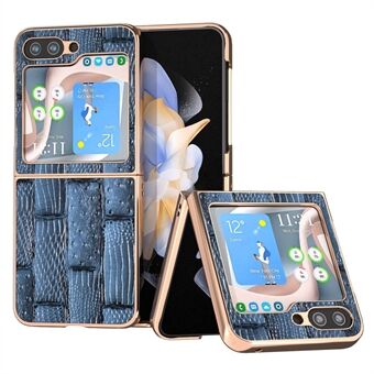 For Samsung Galaxy Z Flip5 5G Mahjong Texture Electroplating Phone Cover Genuine Cow Leather Coated PC Back Case