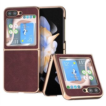 For Samsung Galaxy Z Flip5 5G Electroplating Litchi Texture PU Leather Coated Hard PC Phone Case