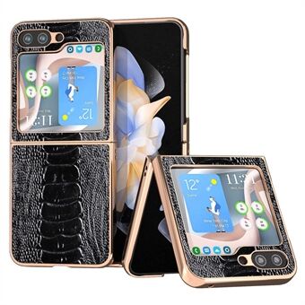 For Samsung Galaxy Z Flip5 5G Electroplating Genuine Cow Leather Coated PC Crocodile Texture Phone Cover