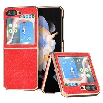 For Samsung Galaxy Z Flip5 5G Electroplating Retro Litchi Texture Cover PU Leather Coated Hard PC Phone Case